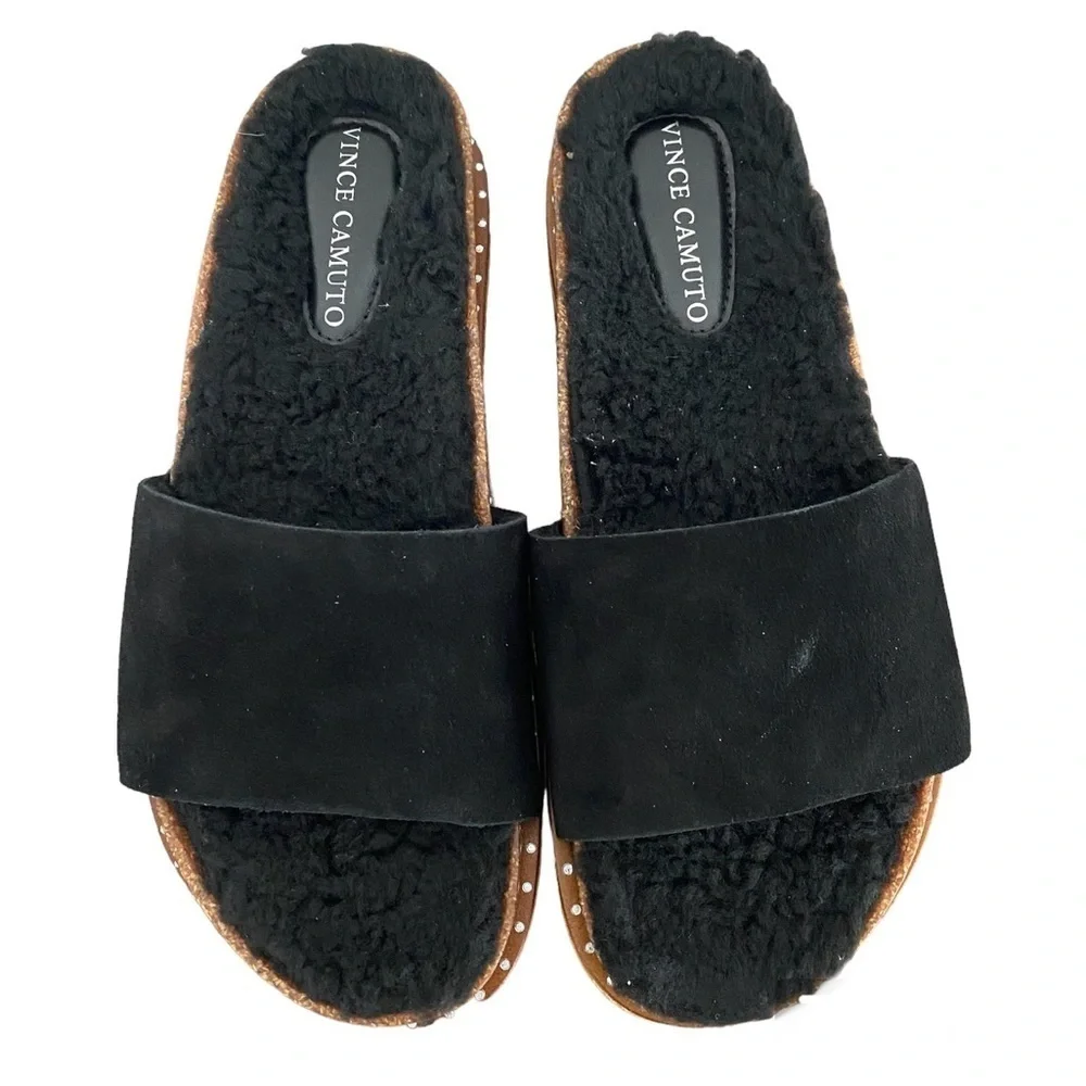 Vince Camuto Kanadial Black Verona Suede slipper Slide Sandal Size 8.5